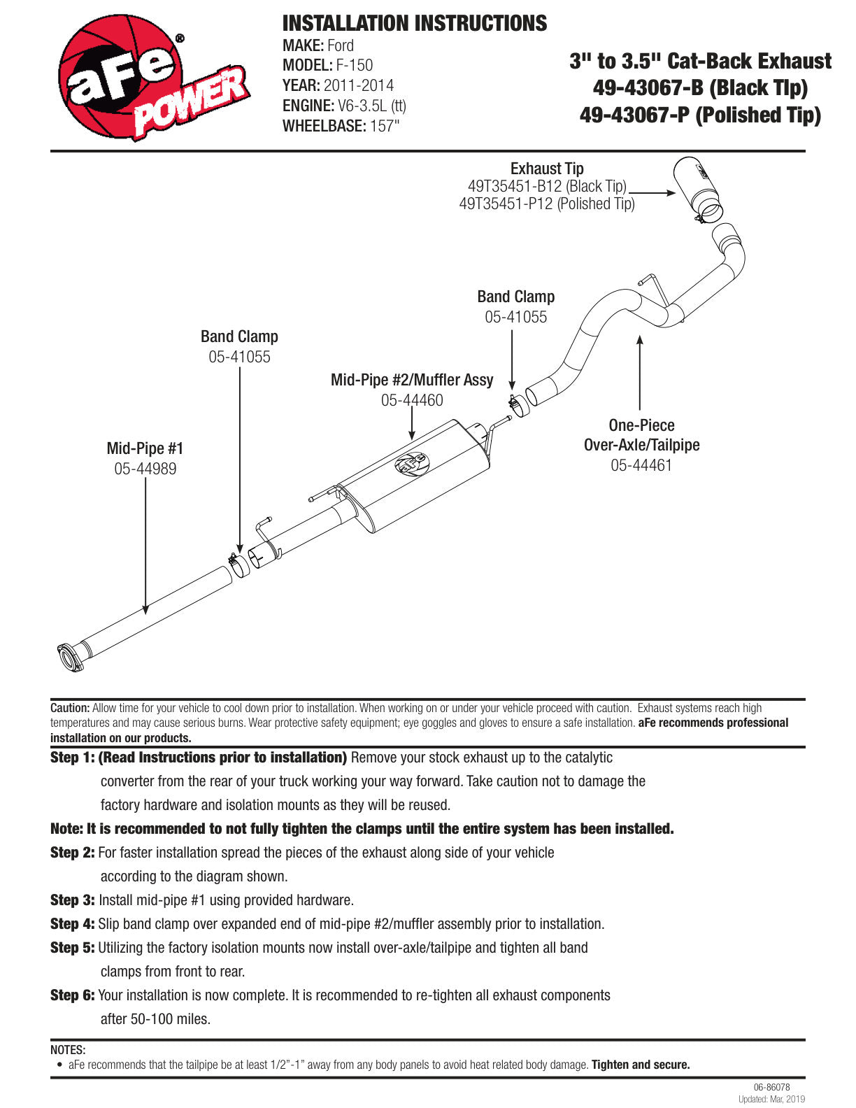aFe 3in to 3.5in SS Cat-Back Exhaust | Ford F-150 (11-14) V6-3.5L (49-43067-B)