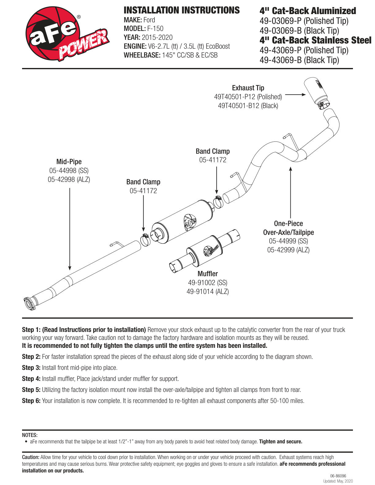 aFe MACH Force-Xp 4in SS Cat-Back Exhaust | Ford F-150 V6 2.7L/3.5L (15) (49-43069-B)