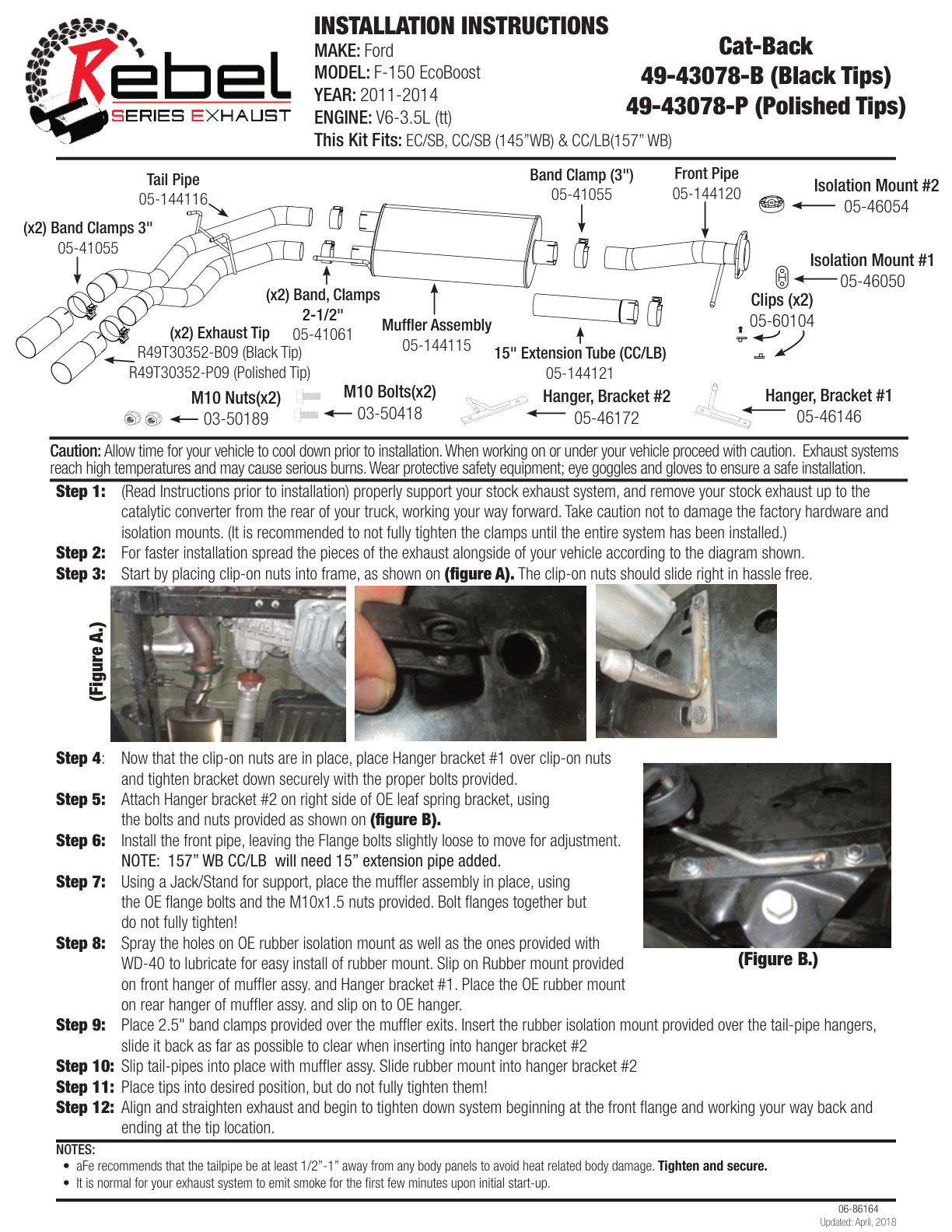 aFe 3in to 2.5in SS D&S Cat-Back Exhaust w/ Polished Tip | Ford F-150 V6-3.5L (11-14) (49-43078-P)