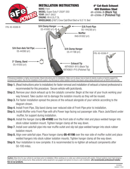aFe 4in MACH Force-Xp SS Cat-Back Exhaust | Ford F-250/F-350 V8-6.2L (17) (49-43086-B)