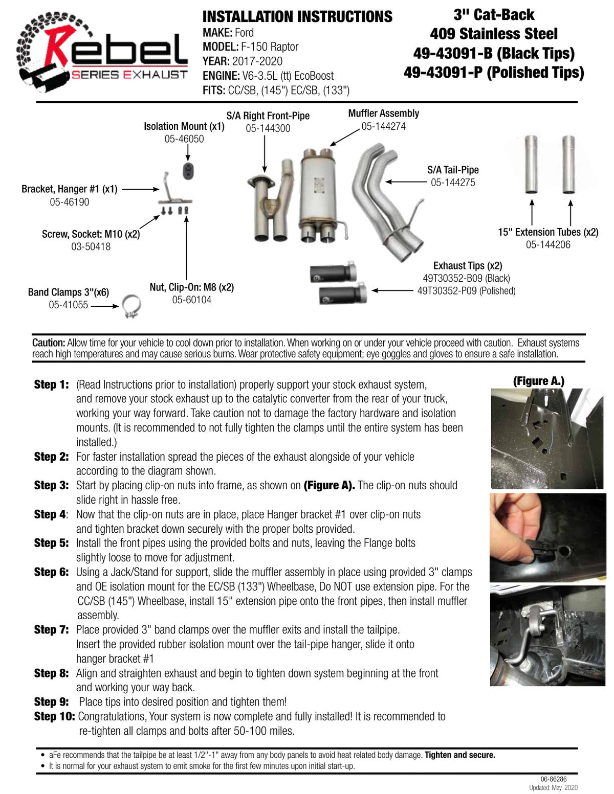 aFe Rebel 3in SS Cat-Back Exhaust | Ford F-150 Raptor V6-3.5L (17) (49-43091-B)