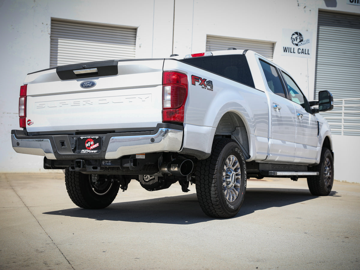 aFe 3-1/2-4in SS Axle-Back Exhaust w/ Black Ti Tips | Ford F-250/350 (17-20) (49-43116-B)