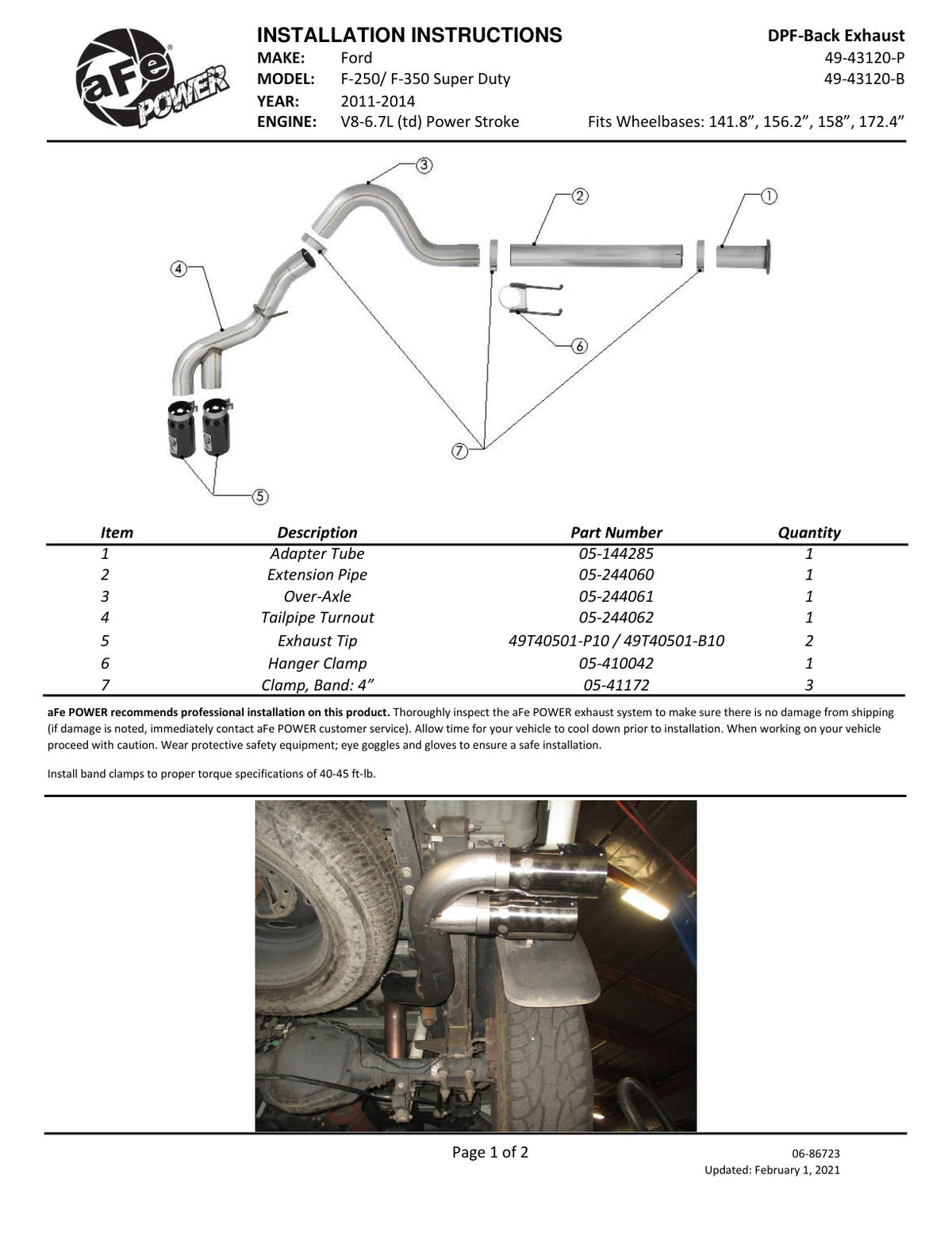 aFe 11-14 Ford F250/350 6.7L Diesel Rebel XD 4in SS DPF-Back Exhaust w/ Tips (49-43120-P)