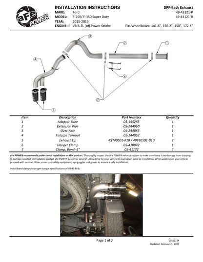 aFe Power 15-16 F250/F350 6.7L Diesel Rebel XD 4in SS DPF-Back Exhaust | Ford (11-16) (49-43121-P)