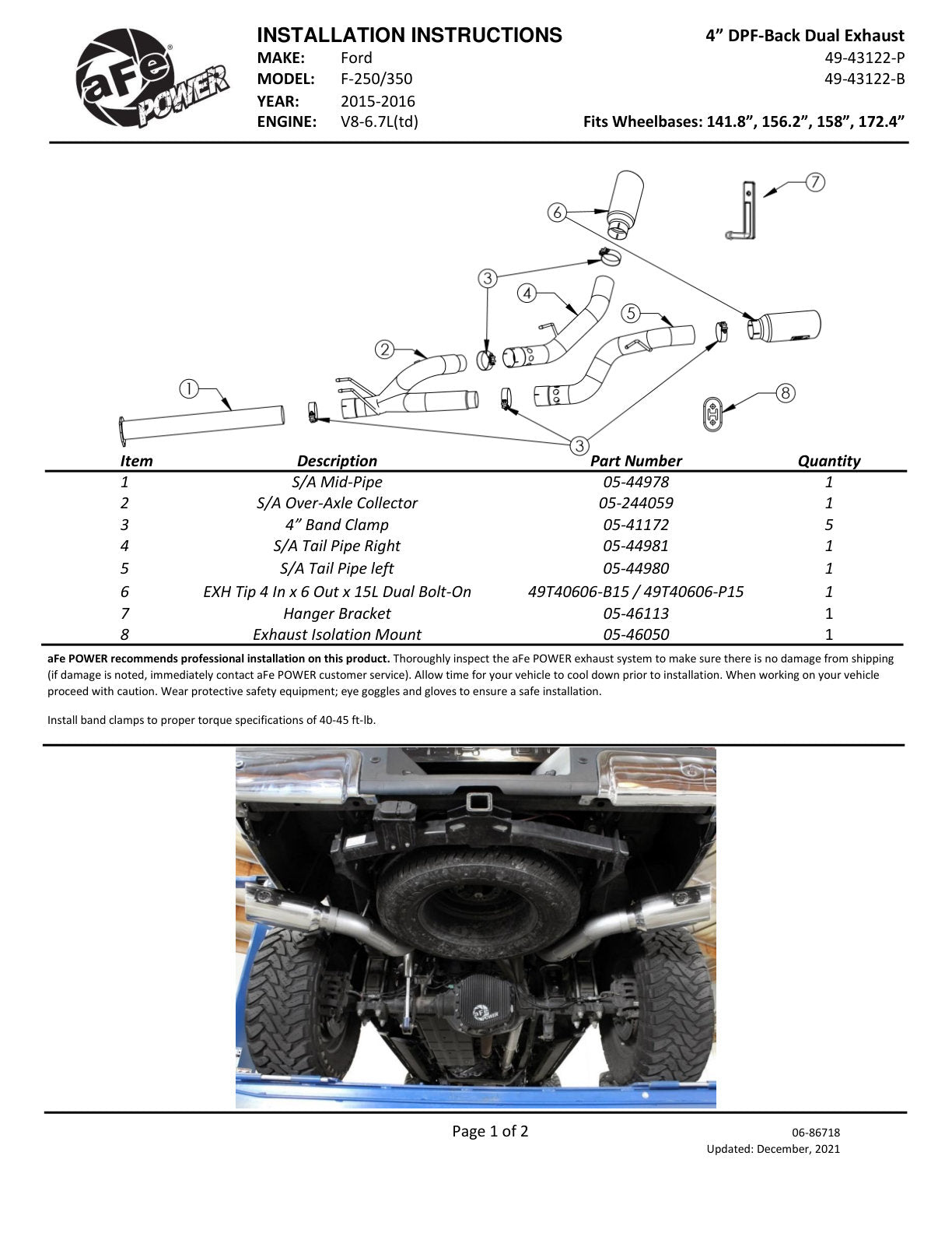 aFe Large Bore HD 4in DPF-Back Exhaust w/ Black Tip | Ford F-250/350 V8 Diesel (11-16) (49-43122-B)