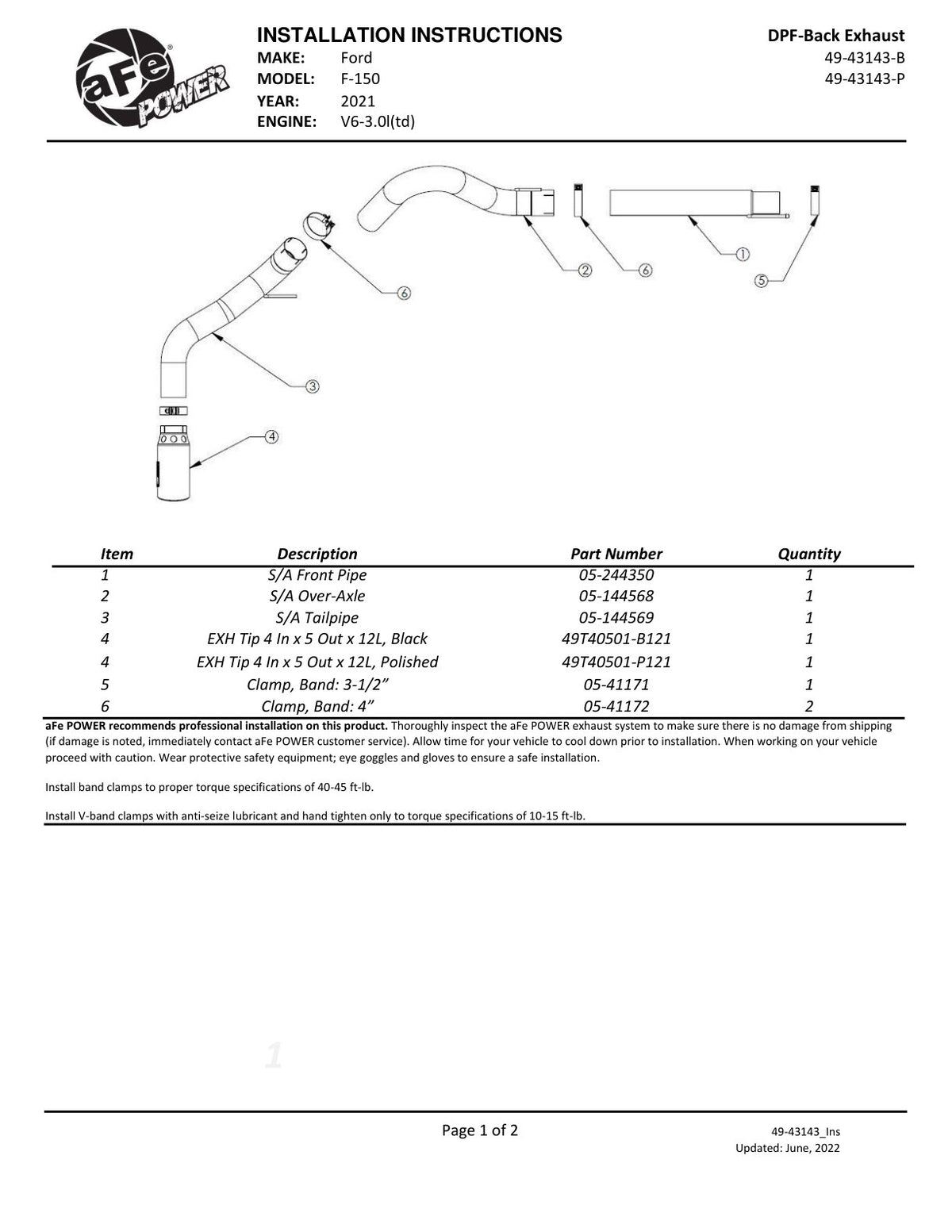 aFe SS Large Bore 409 DPF-Back Exhaust | Ford F-150 (21-26) (49-43143-P)