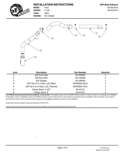 aFe SS Large Bore 409 DPF-Back Exhaust | Ford F-150 (21-26) (49-43143-P)