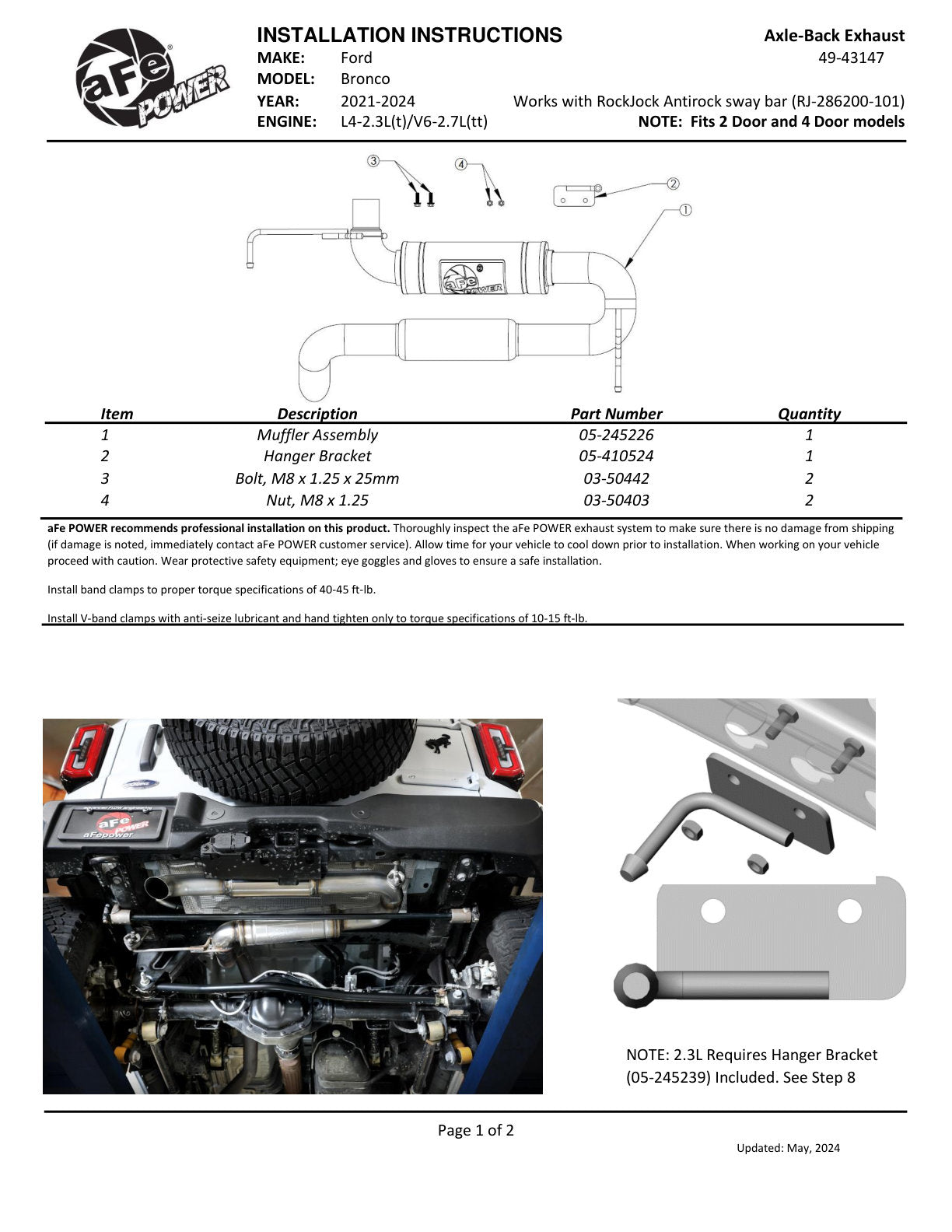 aFe Apollo GT Series 3in 409 SS Hi-Tuck Axle-Back Exhaust | Ford Bronco (21-24) (49-43147)