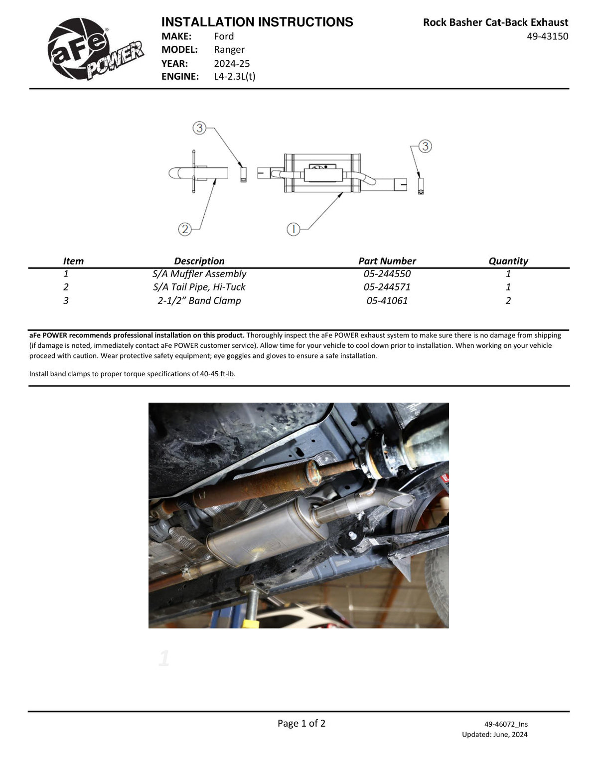 aFe 2.5in 409SS Cat-Back Exhaust System | Ford Ranger (2024+) (49-43150)