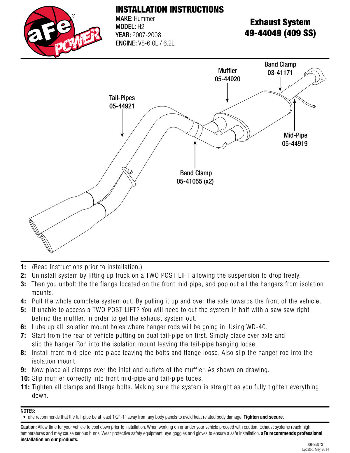 aFe 3in SS Cat-Back Exhaust | Hummer H2 V8 6.0/6.2L (07-08) (49-44049)