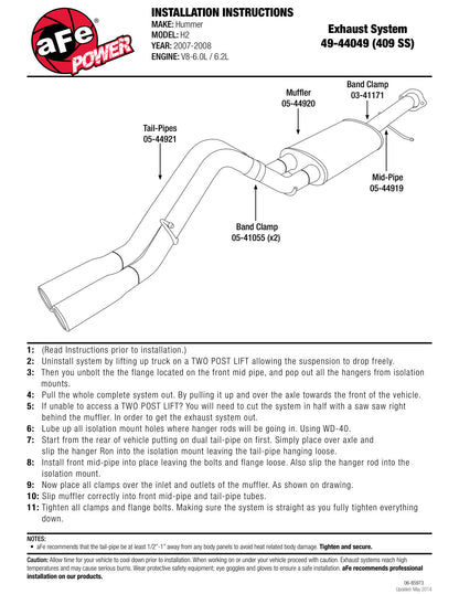 aFe 3in SS Cat-Back Exhaust | Hummer H2 V8 6.0/6.2L (07-08) (49-44049)