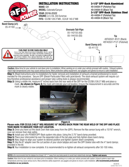 aFe Large Bore HD 3.5in DPF-Back SS Exhaust | GM Colorado/Canyon 2.8L (12-26) (49-44064-B)