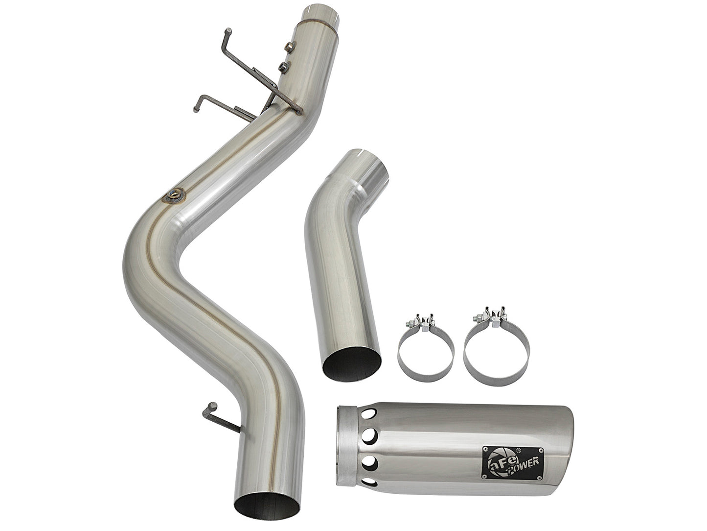 aFe 5in Large Bore HD 409-SS DPF-Back Exhaust w/Polished Tip | GM Duramax V8-6.6L L5P 2017 (49-44085-P)
