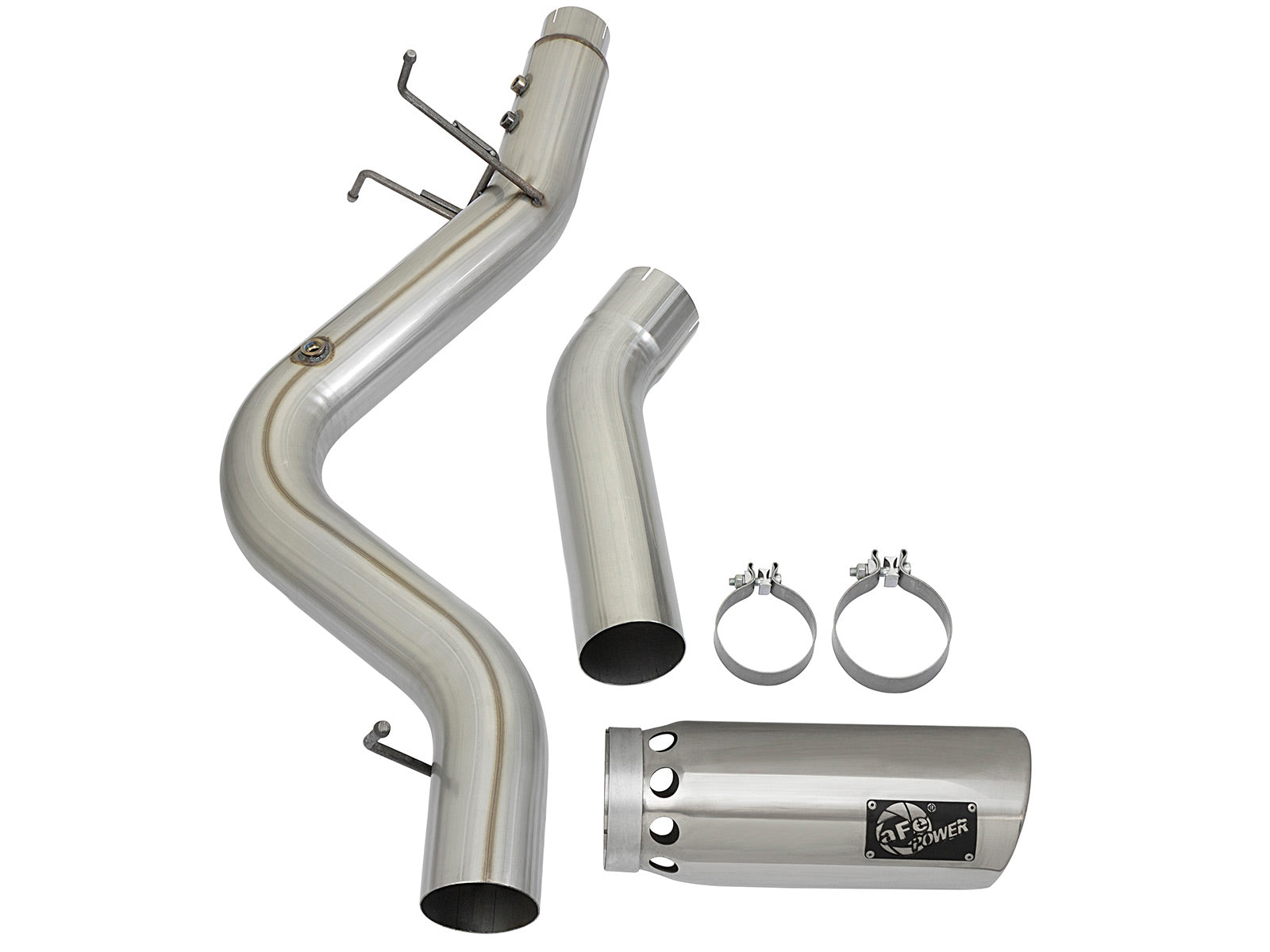 aFe 5in Large Bore HD 409-SS DPF-Back Exhaust w/Polished Tip | GM Duramax V8-6.6L L5P 2017 (49-44085-P)