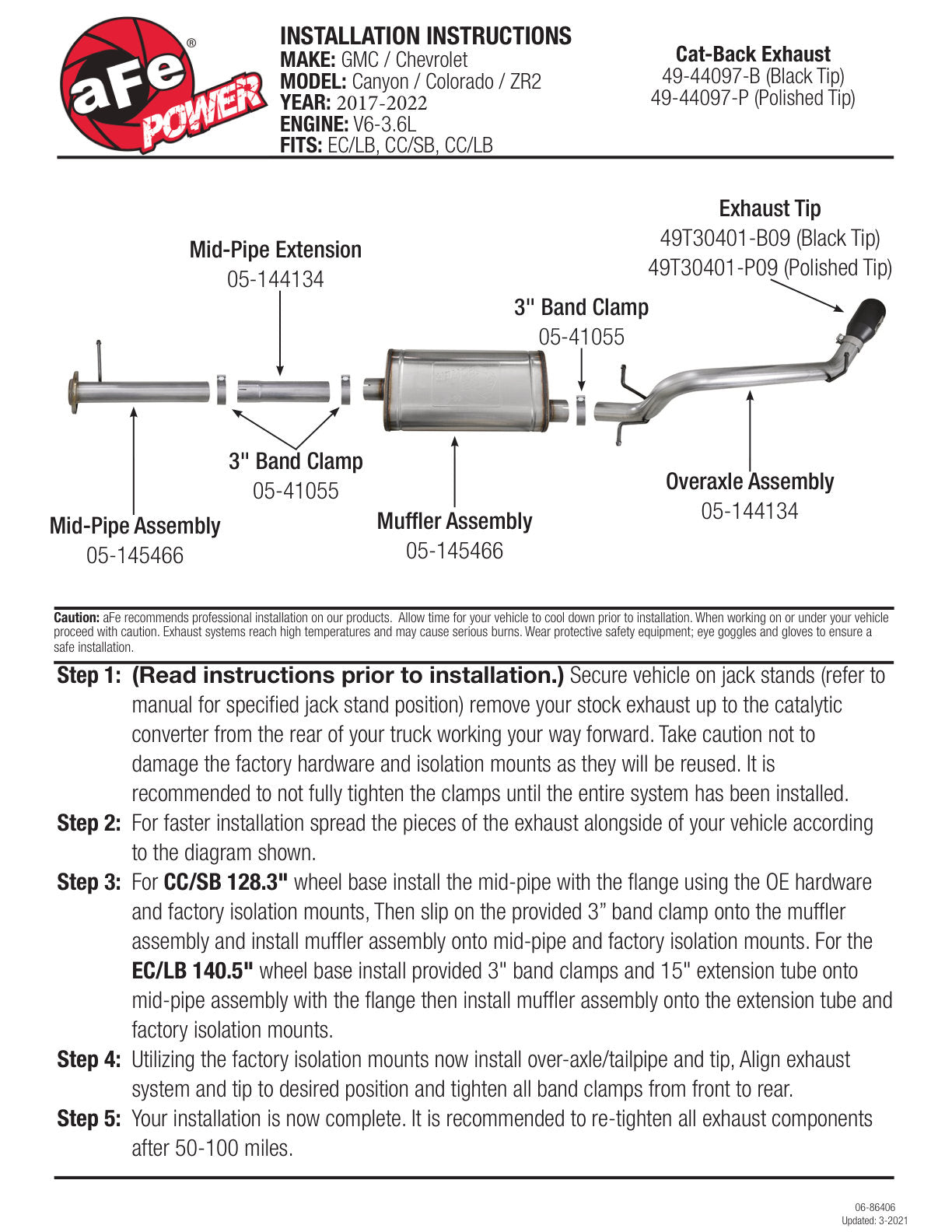 aFe MACH Force-Xp 3.0in 304 SS Cat-Back Exhaust | Chevrolet Colorado / Canyon (17-18) (49-44097-B)