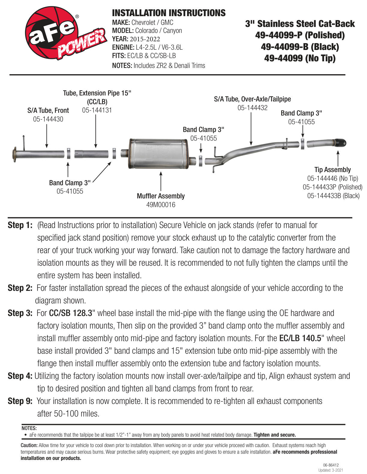 aFe 3in 409 SS Hi-Tuck Cat-Back Exhaust | GM Colorado/Canyon L4-2.5L/V6-3.6L (15-18) (49-44099)