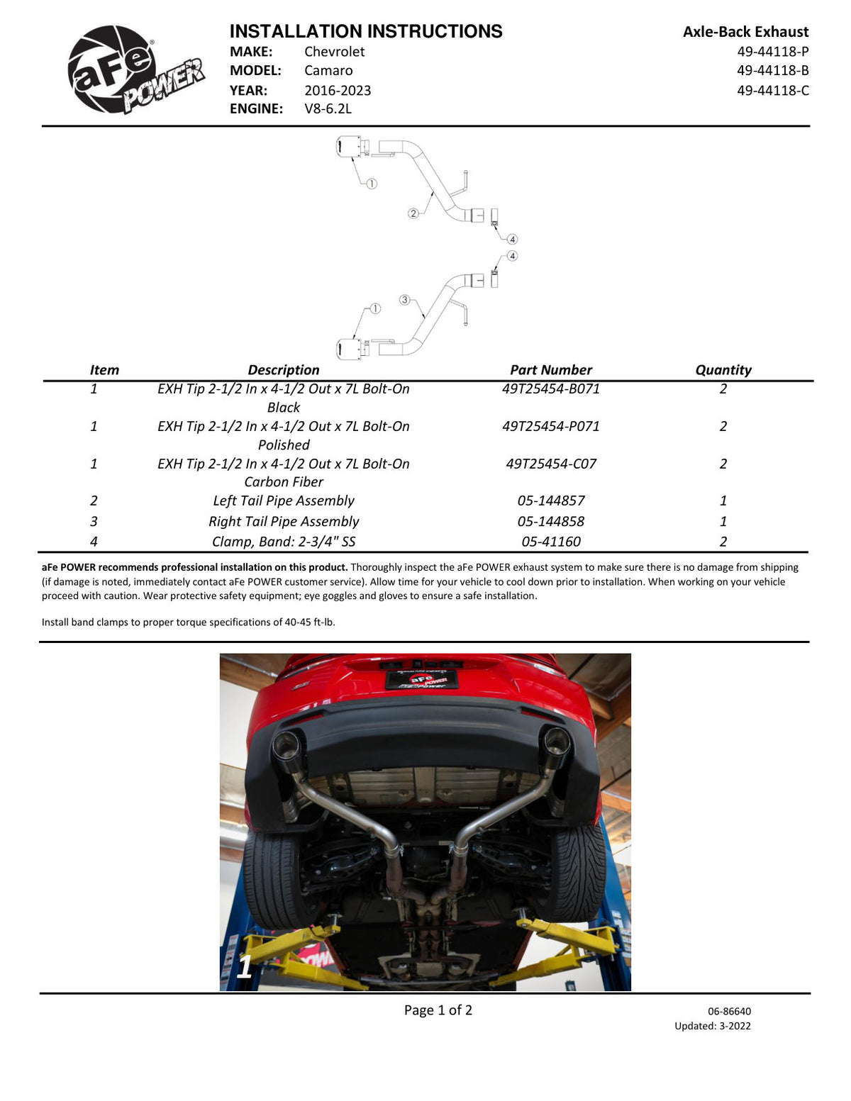 aFe MACH Force-Xp 2.5in SS Axle-Back Exhaust | Chevy Camaro SS V8 (16-22) (49-44118-B)
