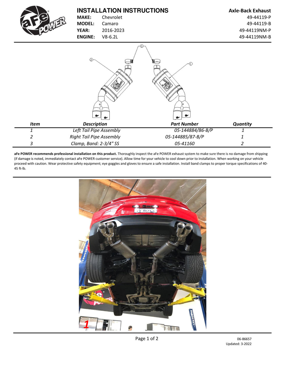 aFe 2.5in 409 SS Polished Axle-Back Exhaust | Chevy Camaro SS (16-21) (49-44119-P)