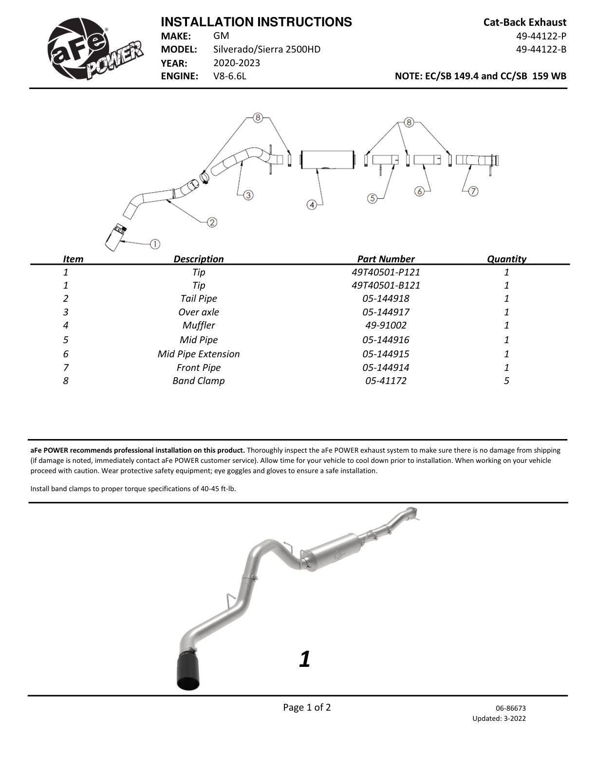 aFe 4in SS Cat-Back Exhaust GM 2500/3500HD V8 6.6L L8T (20-24) (49-44122-B)