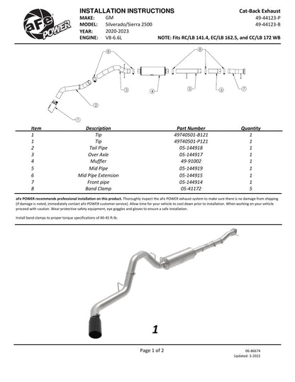 aFe 4in SS Cat-Back Exhaust GM 2500/3500HD V8 6.6L L8T (20-21) (49-44123-B)