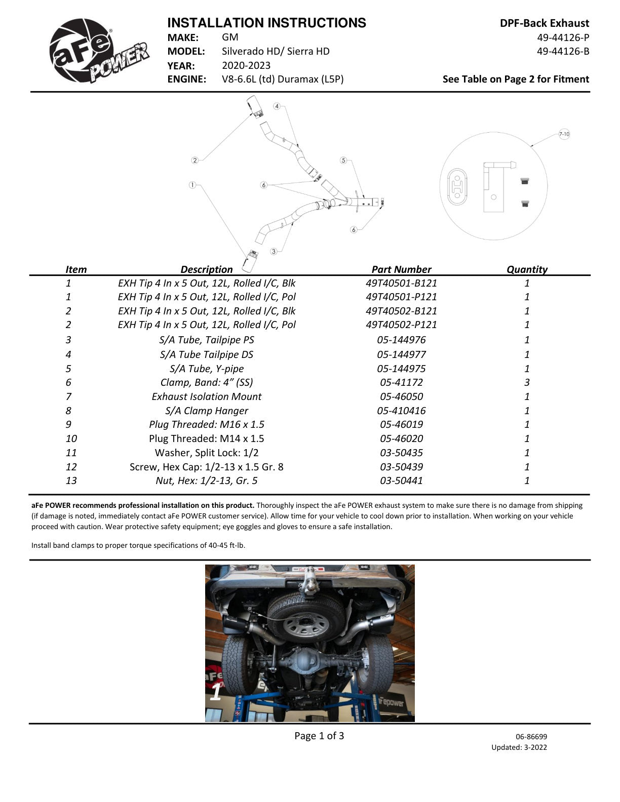 aFe Large Bore-HD 4in 409SS DPF-Back Exhaust w/ Black Tip | GM Diesel Trucks V8-6.6L L5P (49-44126-B)