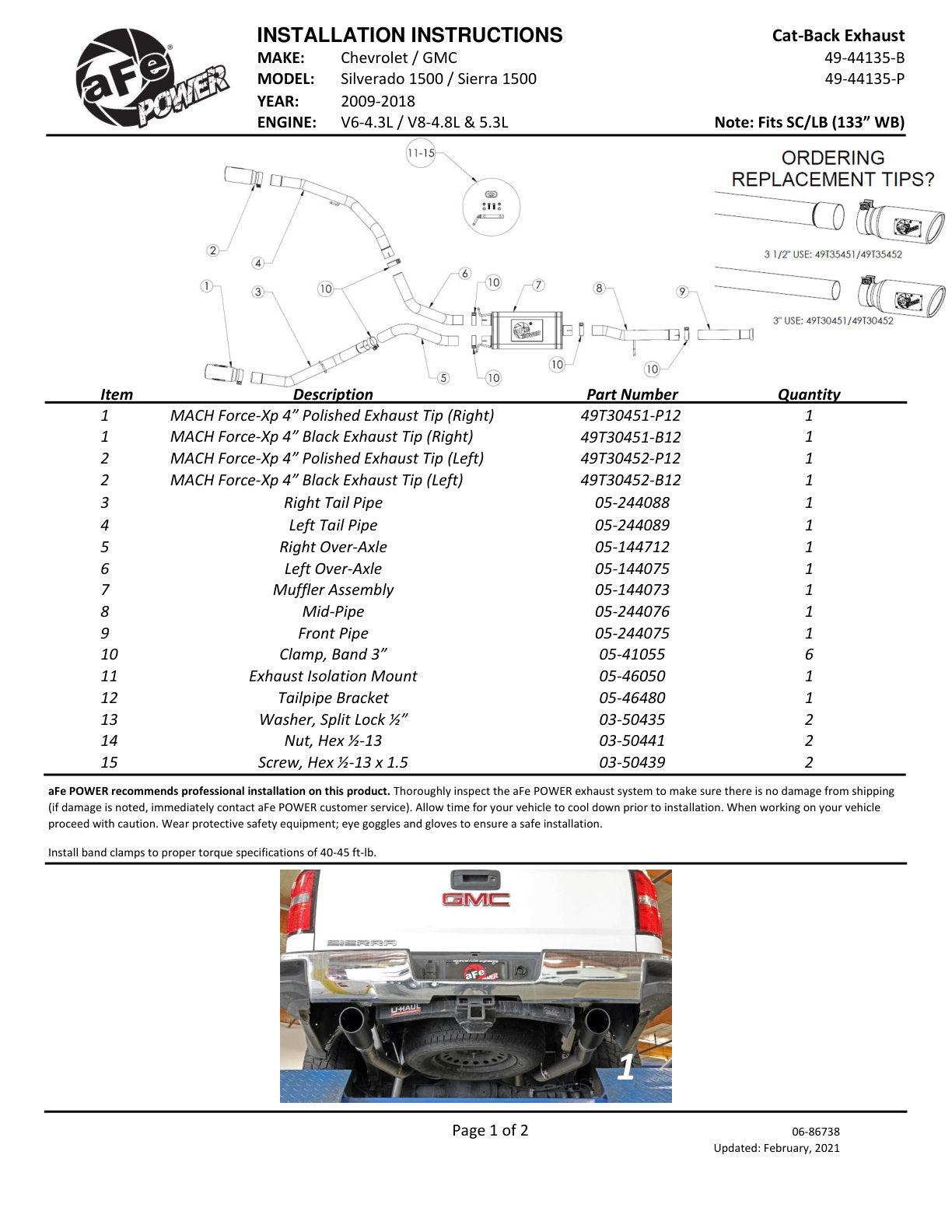 aFe Apollo GT Series Cat-Back Exhaust | GM Trucks (09-18) V6-4.3L / V8-4.8 / 5.3L Dual Rear Exit Black Tips (49-44135-B)