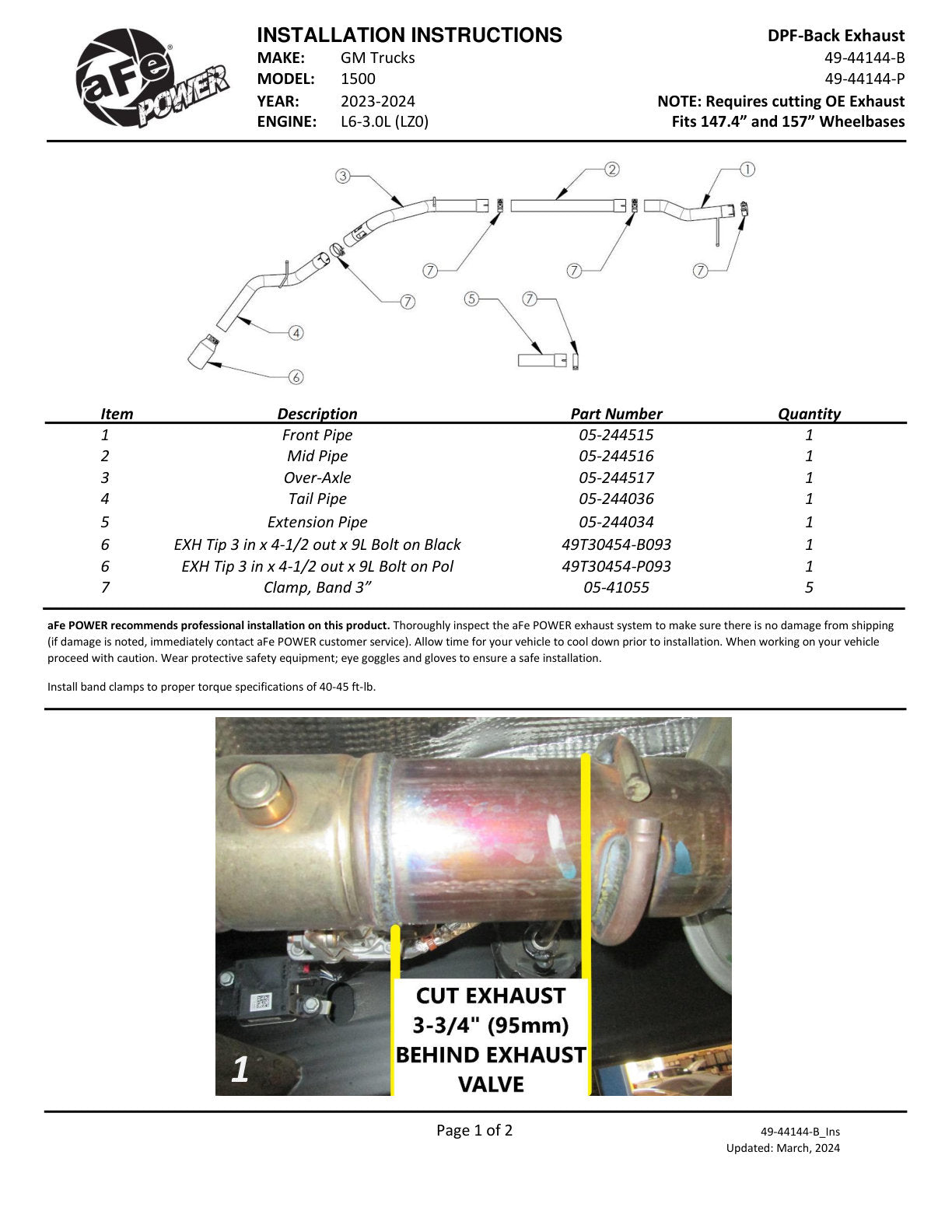aFe 23-23 GM L6-3.0L HD 3IN SS Back Exhaust System | Silverado EV/GMC Sierra 3500 HD (49-44144-B)
