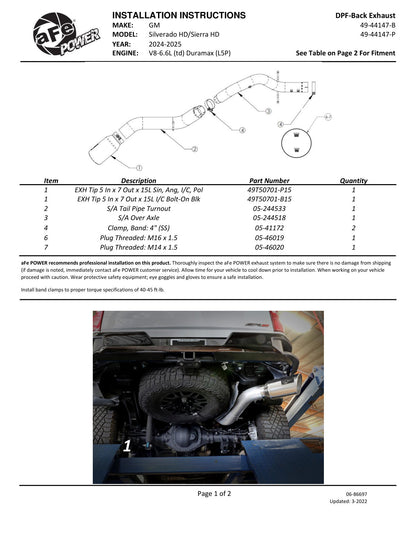 aFe HD 5in SS DPF-Back Exhaust | GM Diesel Trucks (49-44147-B)