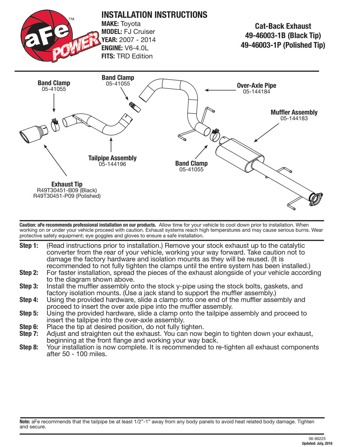 aFe 3in SS Cat-Back Exhaust w/ Black Tips | Toyota FJ Cruiser (07-14) (49-46003-1B)
