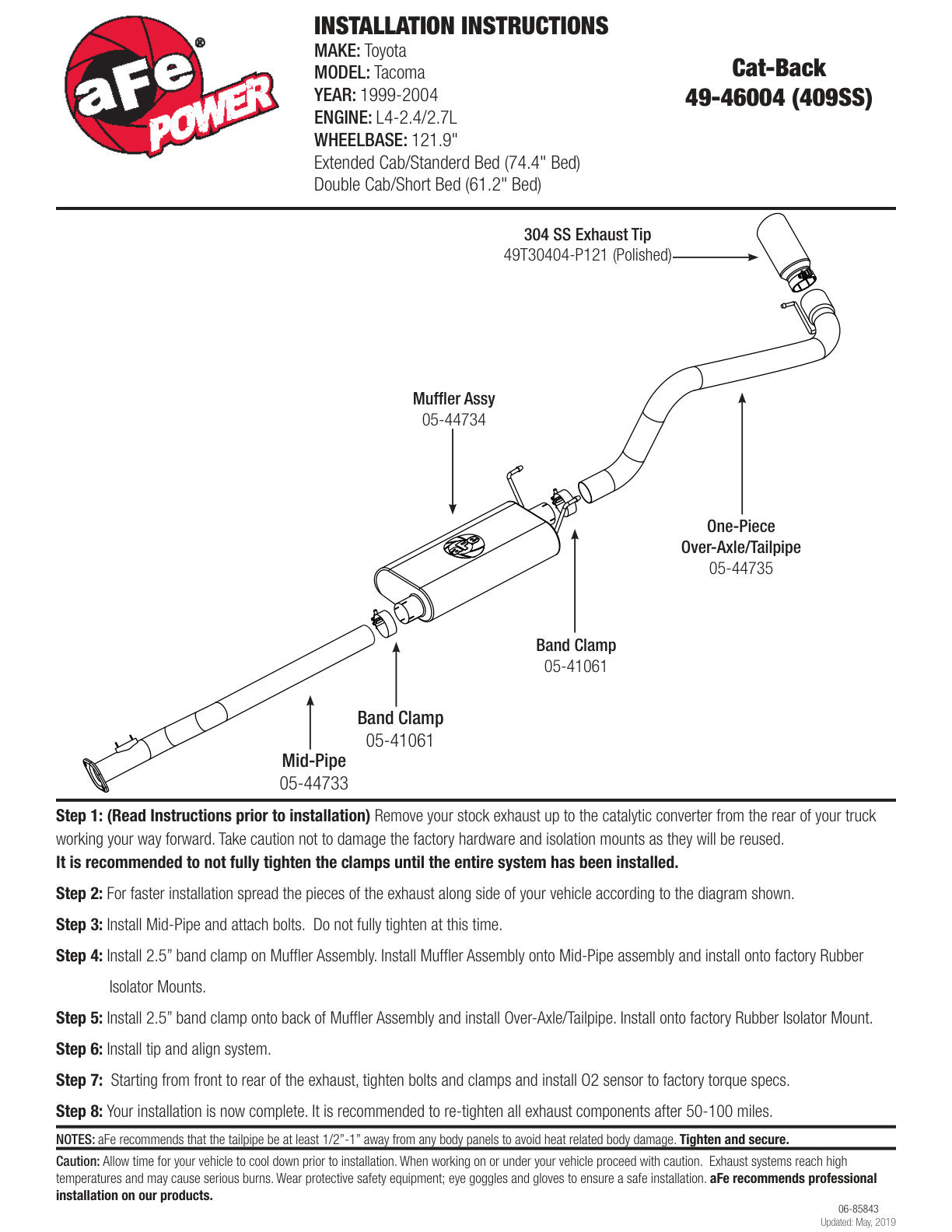 aFe 2.1/2in 409 SS Cat-Back Exhaust | Toyota Tacoma L4-2.7L (99-04) (49-46004)