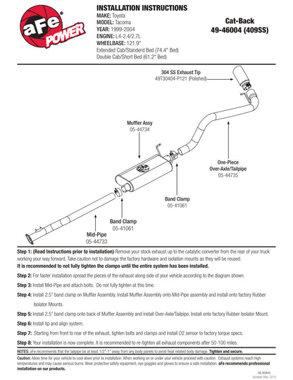 aFe 2.1/2in 409 SS Cat-Back Exhaust | Toyota Tacoma L4-2.7L (99-04) (49-46004)