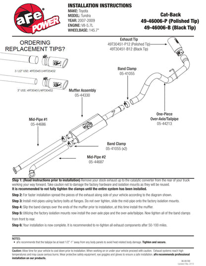 aFe MACH Force-Xp 3in 409 SS Cat-Back Exhaust | Toyota Tundra V8-5.7L (07-09) (49-46006-P)