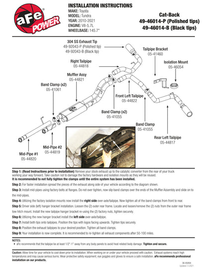 aFe 2.5-3in SS Cat-Back Exhaust Toyota Tundra V8 (10-17) | (49-46014-B)