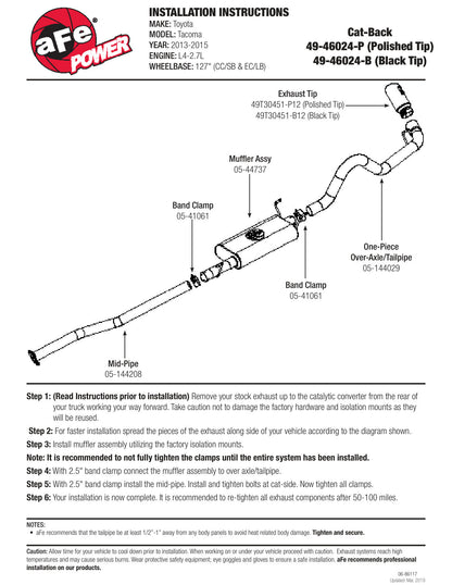 aFe 2.5in SS Cat-Back Exhaust | Toyota Tacoma (13-14) (49-46024-B)