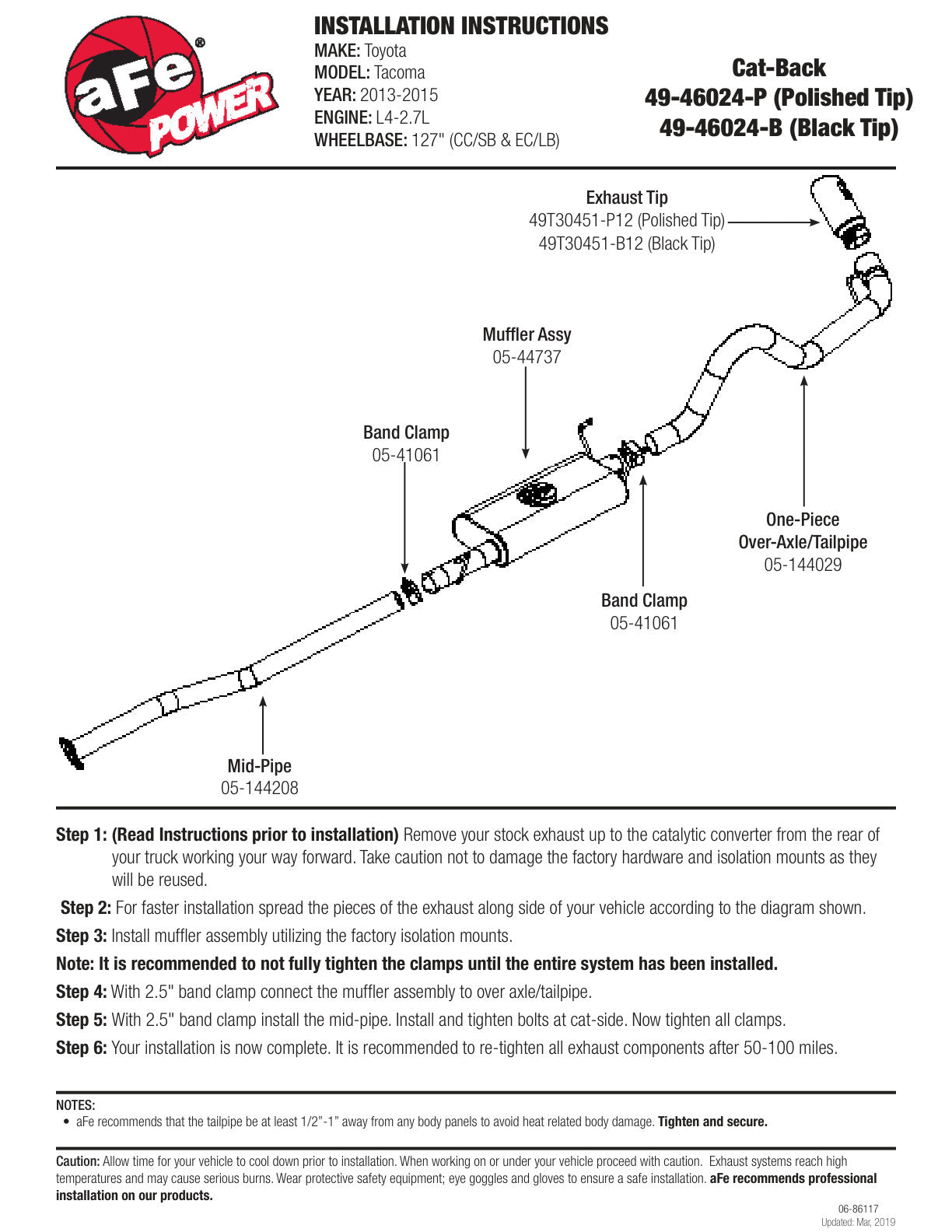 aFe 2.5in SS Cat-Back Exhaust | Toyota Tacoma (13-14) 2.7L (49-46024-P)