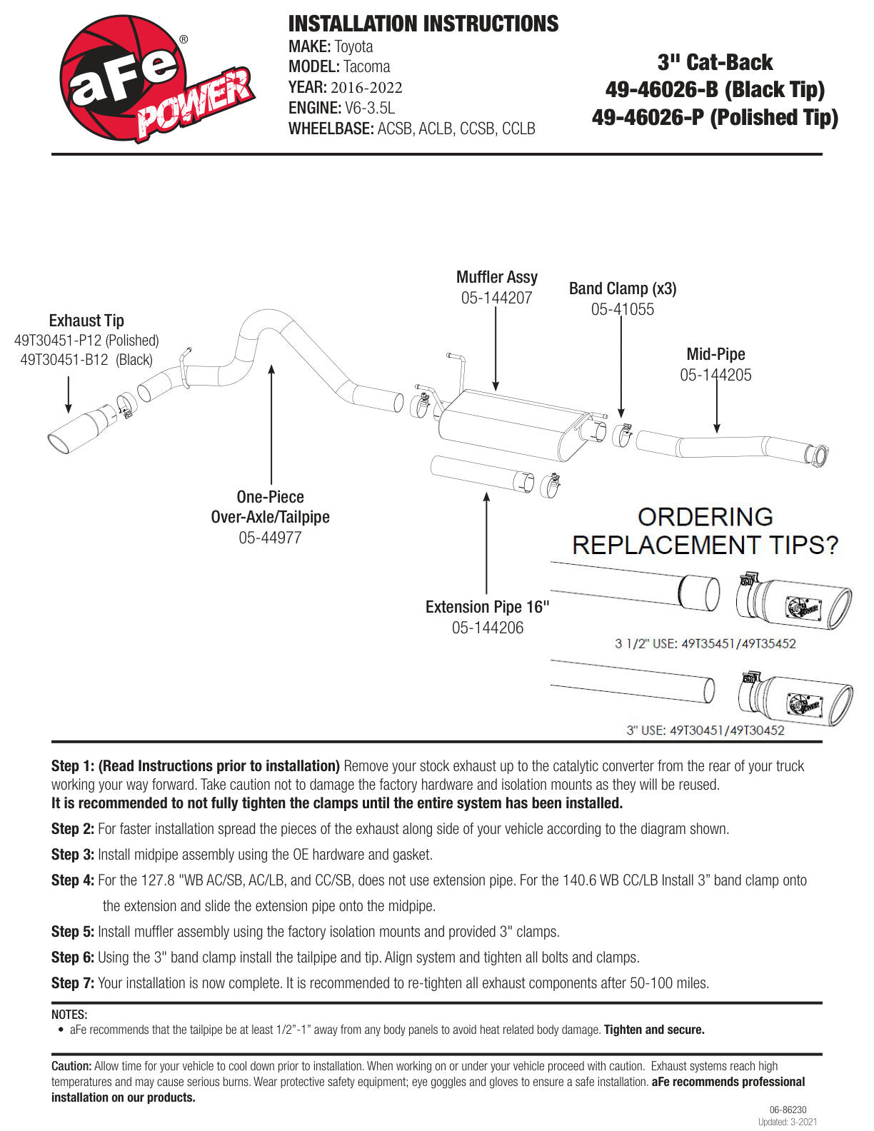 aFe Mach Force-Xp 3in SS Cat-Back Exhaust | Toyota Tacoma V6 (16-23) (49-46026-B)