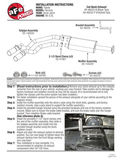 aFe Rebel Series 3in 409SS Cat-Back Exhaust | Toyota Tacoma V6-3.5L (16) (49-46032-B)