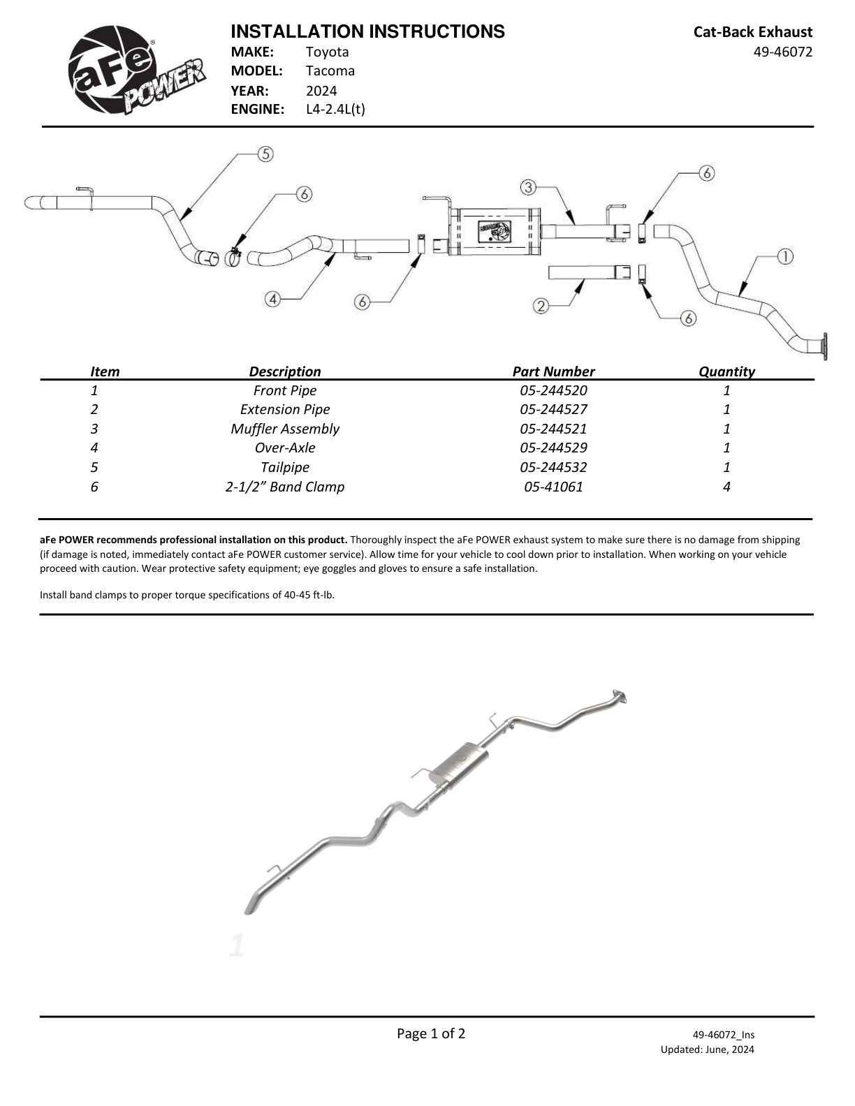 aFe MACH Force-Xp Hi-Tuck 2.5in 304 SS Cat-Back Exhaust | Toyota Tacoma (11-25) (49-46072)