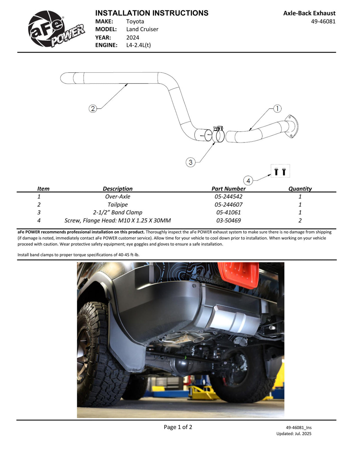 aFe Apollo GT Axle-Back Exhaust | Toyota Land Cruiser 84-26 (49-46081)