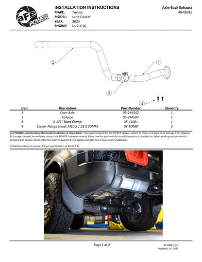 aFe Apollo GT Axle-Back Exhaust | Toyota Land Cruiser 84-26 (49-46081)