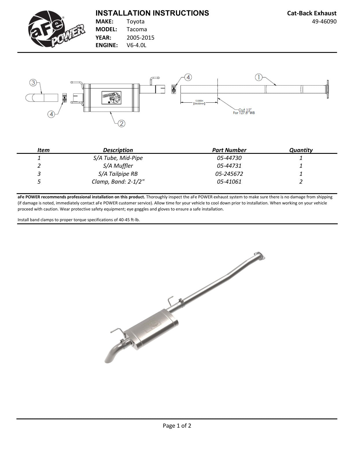 aFe Power 49-46090 RockBasher Catback Exhaust System for 05-15 Toyota Tacoma 4.0