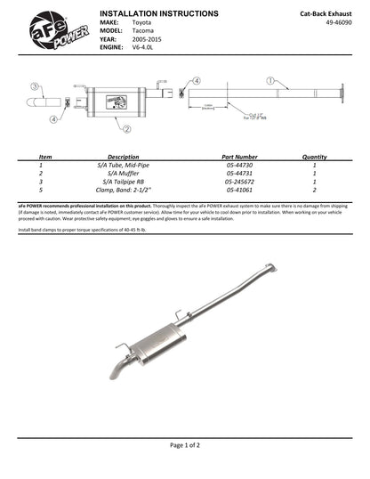 aFe Power 49-46090 RockBasher Catback Exhaust System for 05-15 Toyota Tacoma 4.0