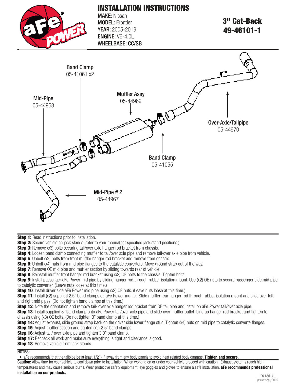 aFe 2.5-3in SS Cat-Back Exhaust Nissan Frontier V6 (05-09) | (49-46101-1)