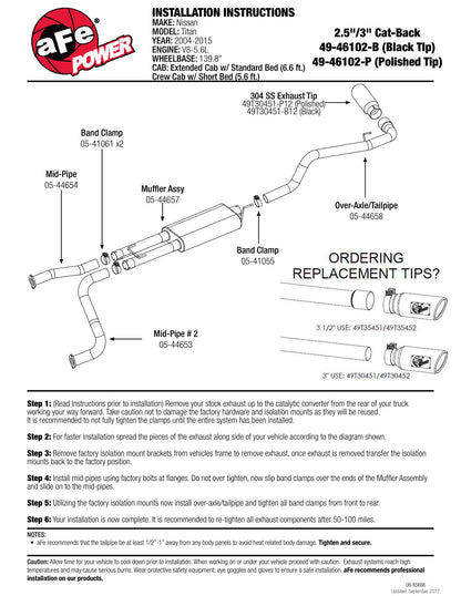 aFe MACH Force-XP 2.5-3in SS Cat-Back Exhaust | Nissan Titan (04-15) (49-46102-B)