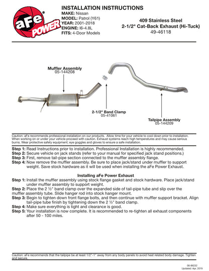 aFe MACH Force-Xp 2.5in SS Cat-Back Exhaust | Nissan Patrol (01-19) (49-46118)