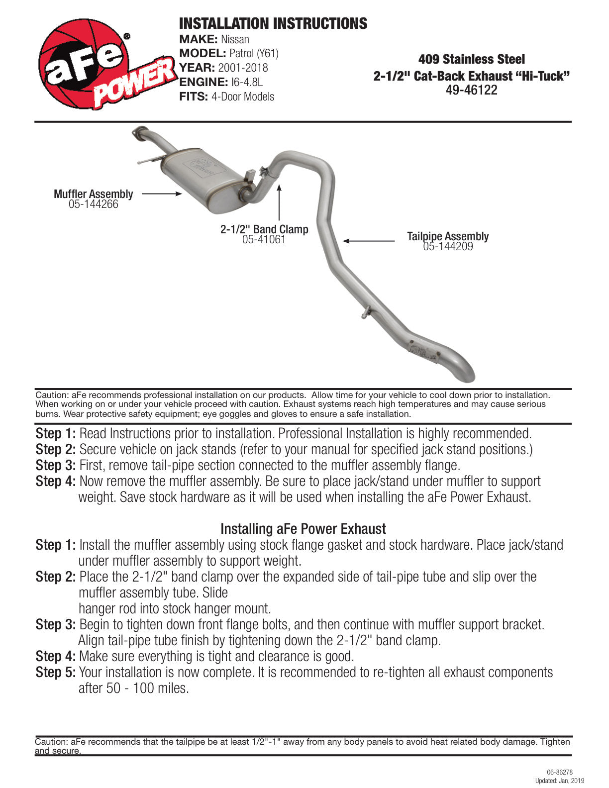 aFe MACH Force-Xp 2-1/2in SS Cat-Back Hi-Tuck Exhaust | Nissan Patrol Y61 I6-4.8L (01-16) (49-46122)