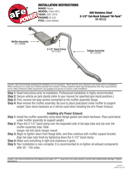 aFe MACH Force-Xp 2-1/2in SS Cat-Back Hi-Tuck Exhaust | Nissan Patrol Y61 I6-4.8L (01-16) (49-46122)