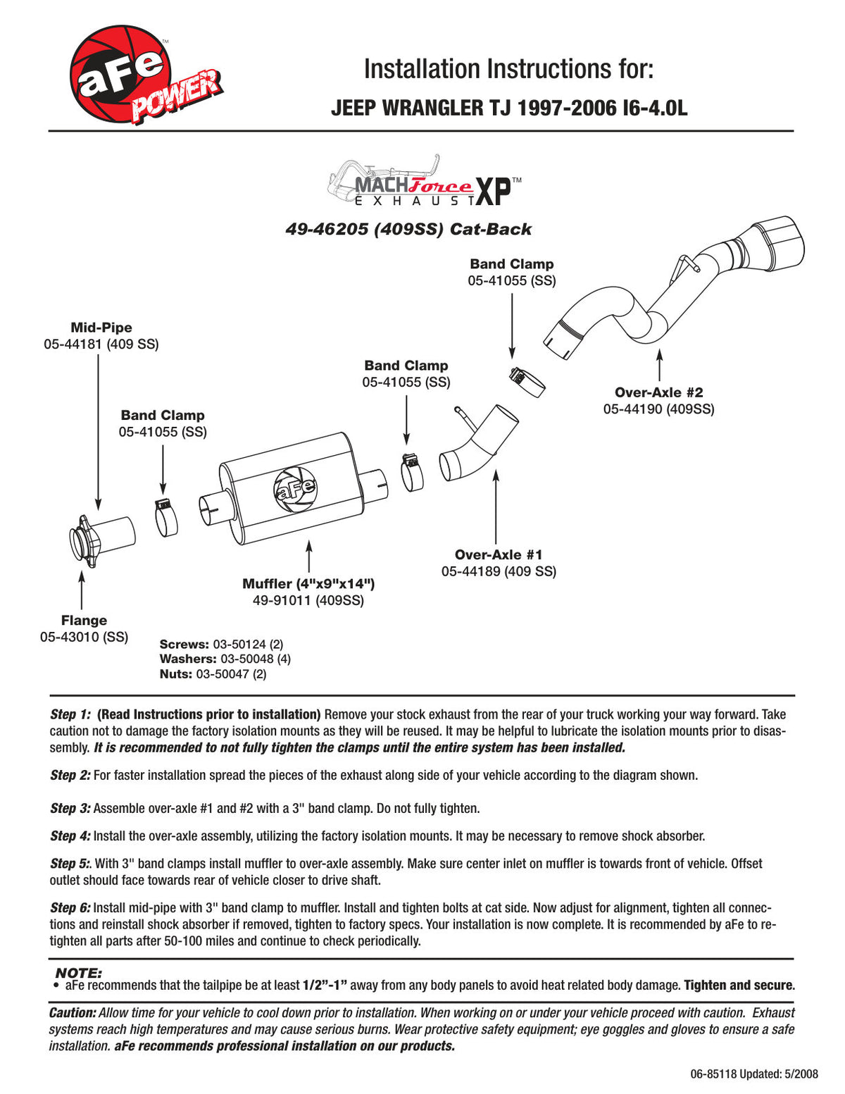 aFe 3in 409 Stainless Steel Cat-Back Exhaust System | Jeep Wrangler TJ (97-06) I6-4.0L (49-46205)