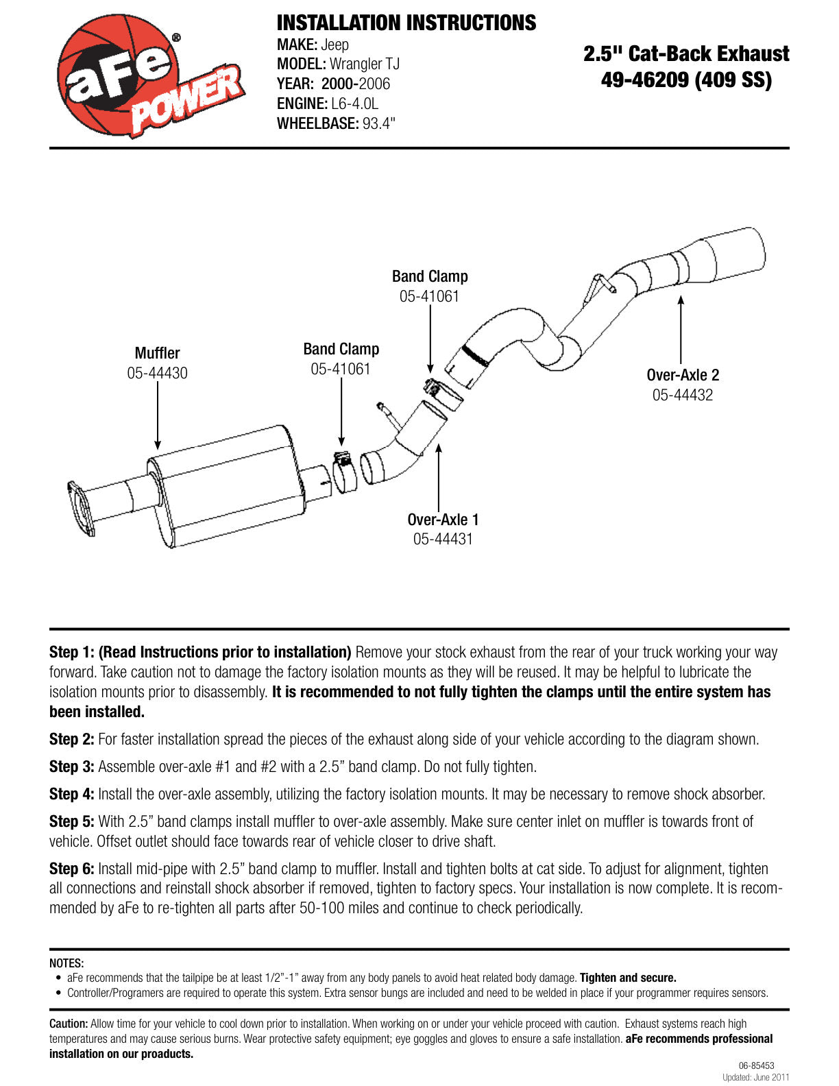 aFe 2.5in 409SS Cat-Back Exhaust | Jeep Wrangler TJ 97-06 I6-4.0L (49-46209)
