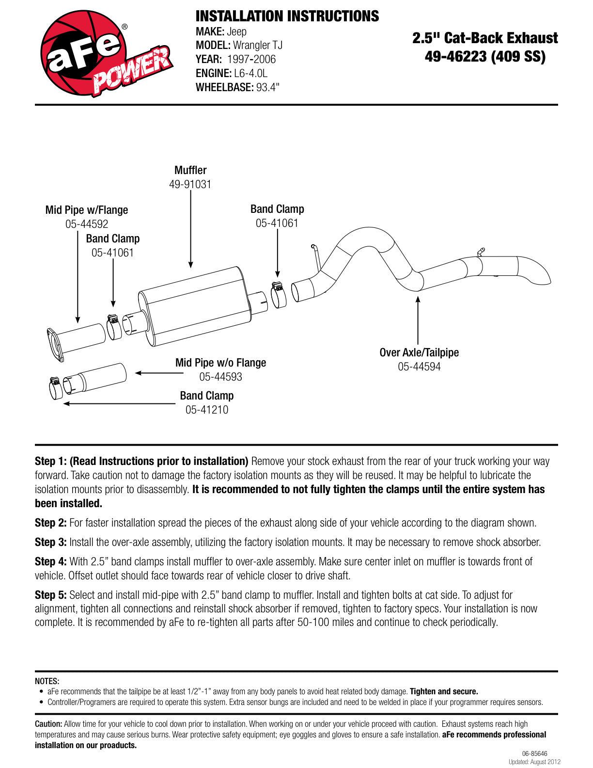 aFe 2.5in 409SS Cat-Back Exhaust | Jeep Wrangler TJ 97-06 I6-4.0L (49-46223)